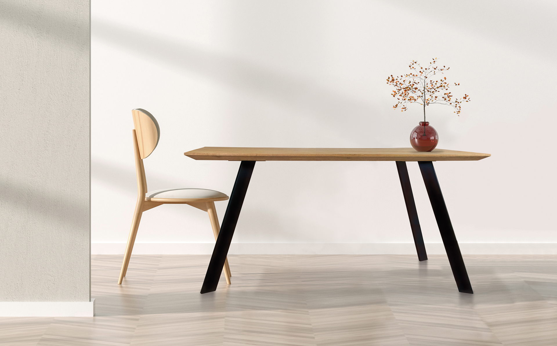 Empty Wall Mock Up In Modern Dining Room With Wooden Chair And T